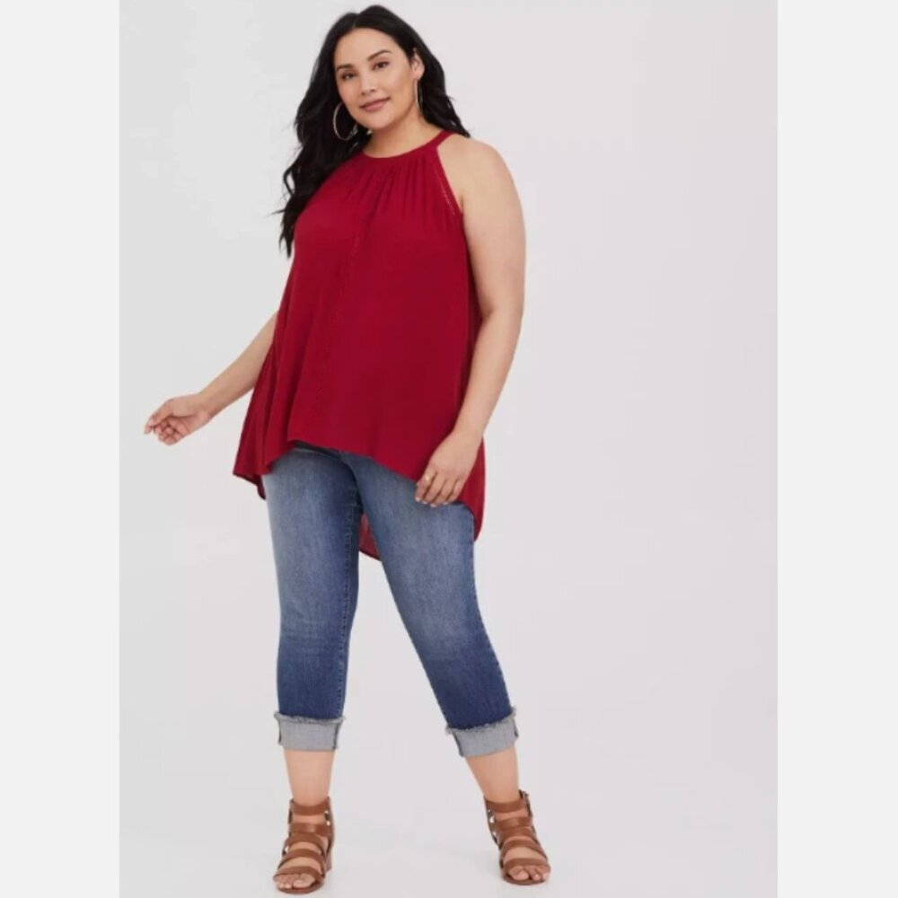 Torrid 3 Gauze Goddess Tank Top Womens Plus Size 3X Red Sleeveless Hi Low Tunic - Picture 12 of 12